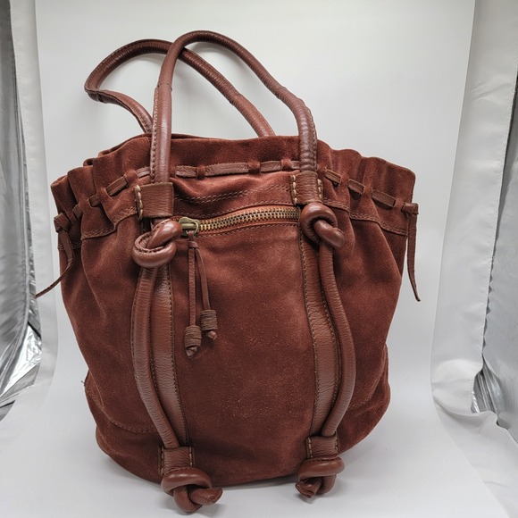 Lucky Brand Handbags - Lucky Brand Rust Brown Suede Leather Shoulder Purse Bag Double Handles EUC
